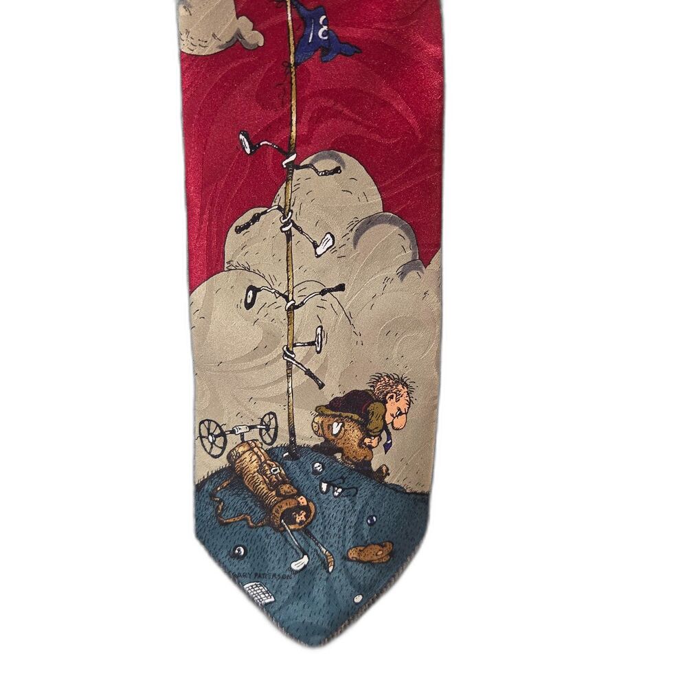 Vintage Gary Patterson Golf Tie Balancine Hot Cakes Red Novelty Frustrated Golfe